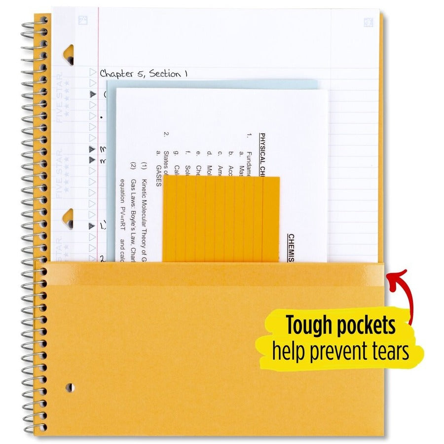 Five Star Wirebound Notebook, 1 Subject, 100 Sheets, Letter Size 8.5" x 11", Forest Green Plastic Cover, Double Sided, Perforated, Storage Pocket, Water Resistant, Spiral Lock, 1 Each