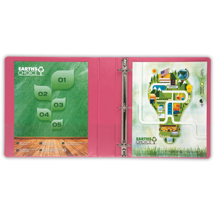 Samsill Earth's Choice Plant-based View Binders, 1 1/2" Capacity, 3 Round Rings, Letter Size, Berry, Bio-based, Recycled, PVC-free, Non-stick, Clear Overlay, 2 Pack