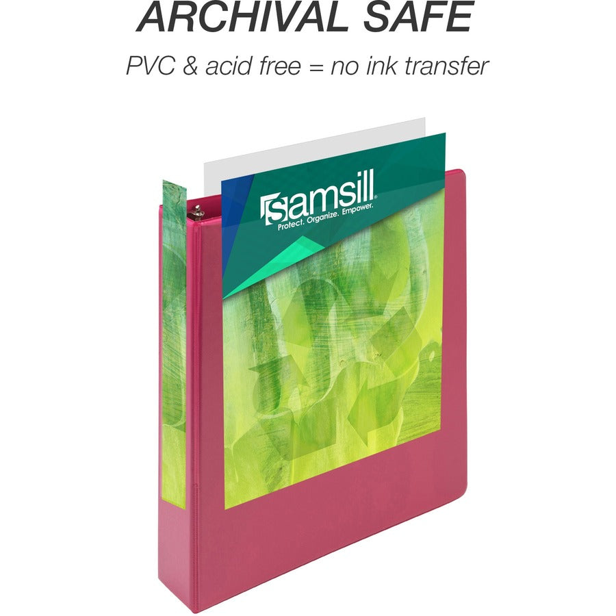Samsill Earth's Choice Plant-based View Binders, 1 1/2" Capacity, 3 Round Rings, Letter Size, Berry, Bio-based, Recycled, PVC-free, Non-stick, Clear Overlay, 2 Pack
