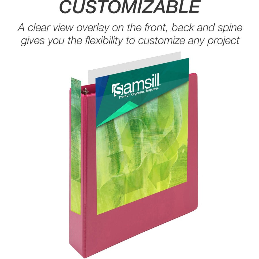 Samsill Earth's Choice Plant-based View Binders, 1 1/2" Capacity, 3 Round Rings, Letter Size, Berry, Bio-based, Recycled, PVC-free, Non-stick, Clear Overlay, 2 Pack