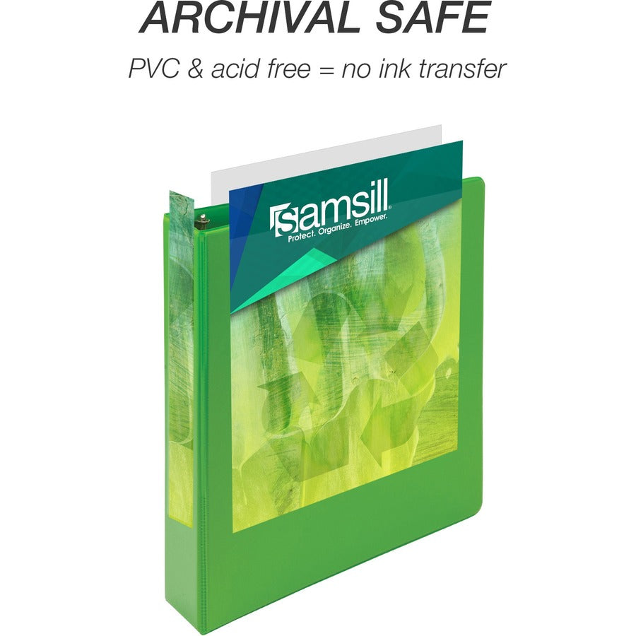 Samsill Earth's Choice Plant-based View Binders, 1 1/2" Capacity, 3 Round Rings, Letter Size, Lime, Bio-based, Recycled, PVC-free, Non-stick, Clear Overlay, 2 Pack