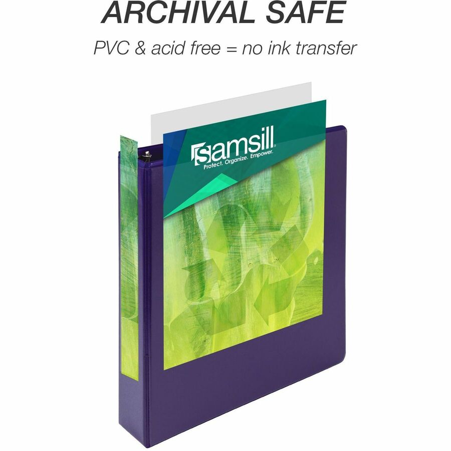Samsill Earth's Choice Plant-based View Binders, 1 1/2" Capacity, Letter Size, 3 Round Rings, Purple, Recycled, Bio-based, PVC-free, Non-stick, Clear Overlay, 2 Pack