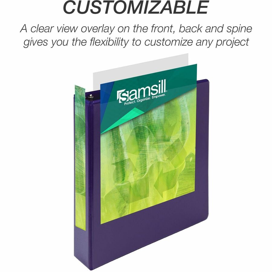Samsill Earth's Choice Plant-based View Binders, 1 1/2" Capacity, Letter Size, 3 Round Rings, Purple, Recycled, Bio-based, PVC-free, Non-stick, Clear Overlay, 2 Pack