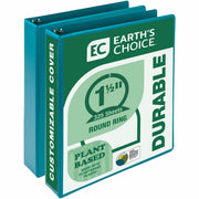 Samsill Earth's Choice Plant-based View Binders, 1 1/2" Capacity, 3 Round Rings, Letter Size, Turquoise, Bio-based, Recycled, PVC-free, Non-stick, Clear Overlay, 2 Pack