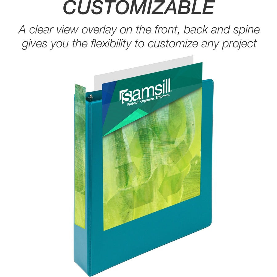 Samsill Earth's Choice Plant-based View Binders, 1 1/2" Capacity, 3 Round Rings, Letter Size, Turquoise, Bio-based, Recycled, PVC-free, Non-stick, Clear Overlay, 2 Pack