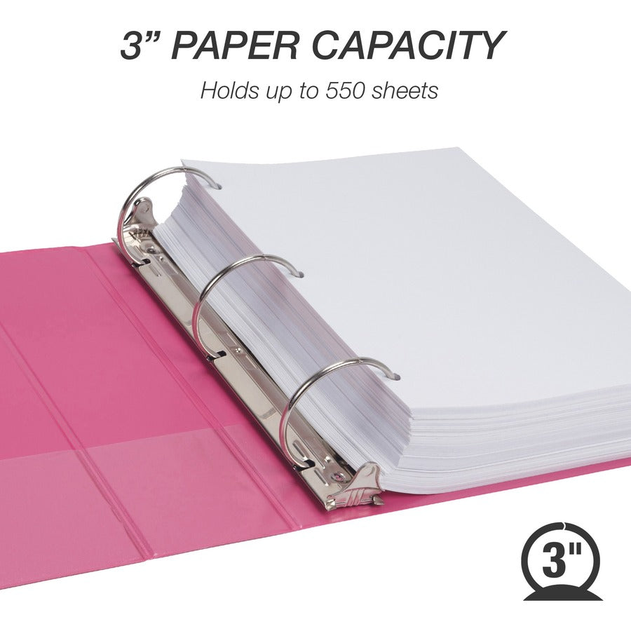 Samsill Earth's Choice Plant-based View Binders, 3" Capacity, Letter Size, 3 Round Rings, 2 Pockets, Berry Pink, PVC-free, Non-glare, Durable, Recycled, 2 Pack