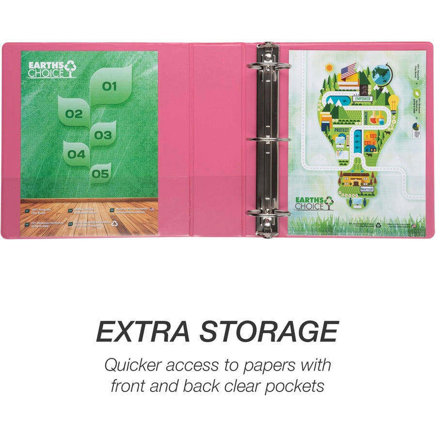Samsill Earth's Choice Plant-based View Binders, 3" Capacity, Letter Size, 3 Round Rings, 2 Pockets, Berry Pink, PVC-free, Non-glare, Durable, Recycled, 2 Pack
