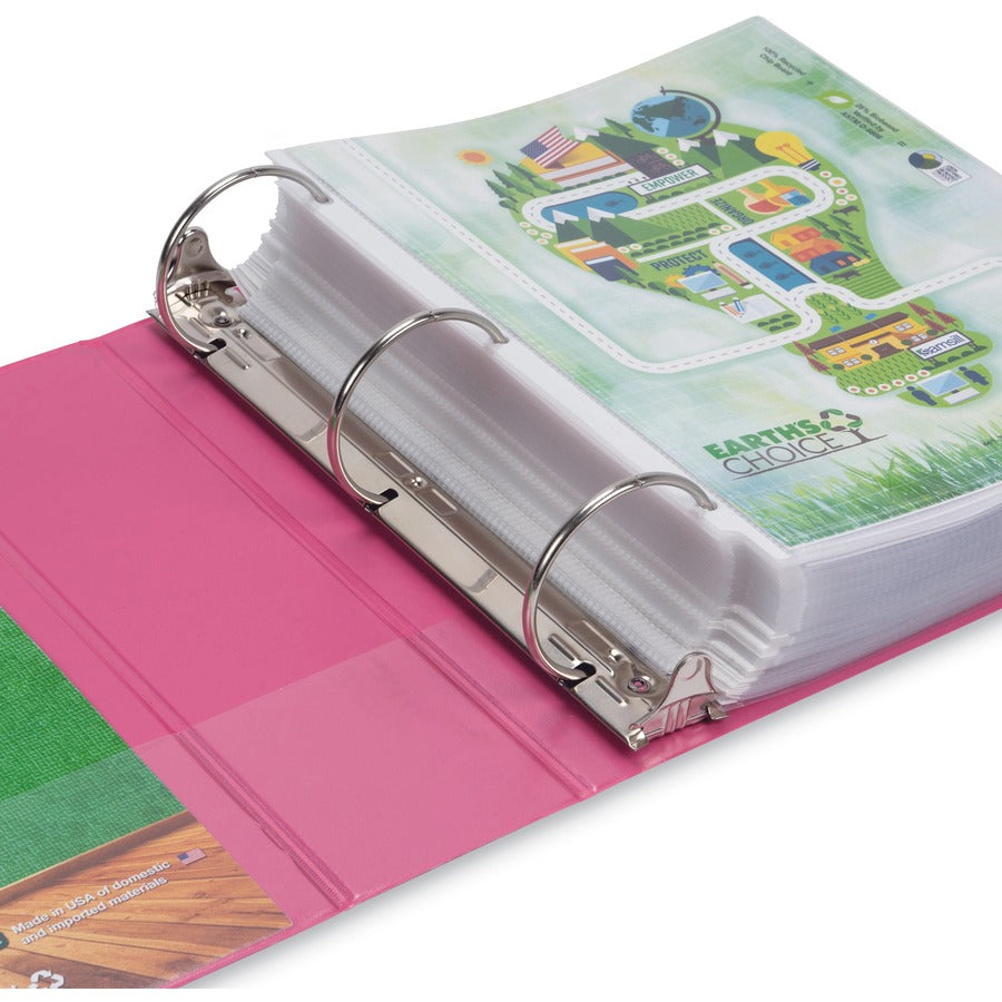 Samsill Earth's Choice Plant-based View Binders, 3" Capacity, Letter Size, 3 Round Rings, 2 Pockets, Berry Pink, PVC-free, Non-glare, Durable, Recycled, 2 Pack