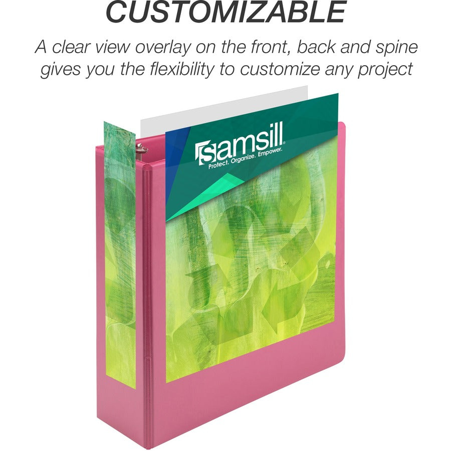Samsill Earth's Choice Plant-based View Binders, 3" Capacity, Letter Size, 3 Round Rings, 2 Pockets, Berry Pink, PVC-free, Non-glare, Durable, Recycled, 2 Pack