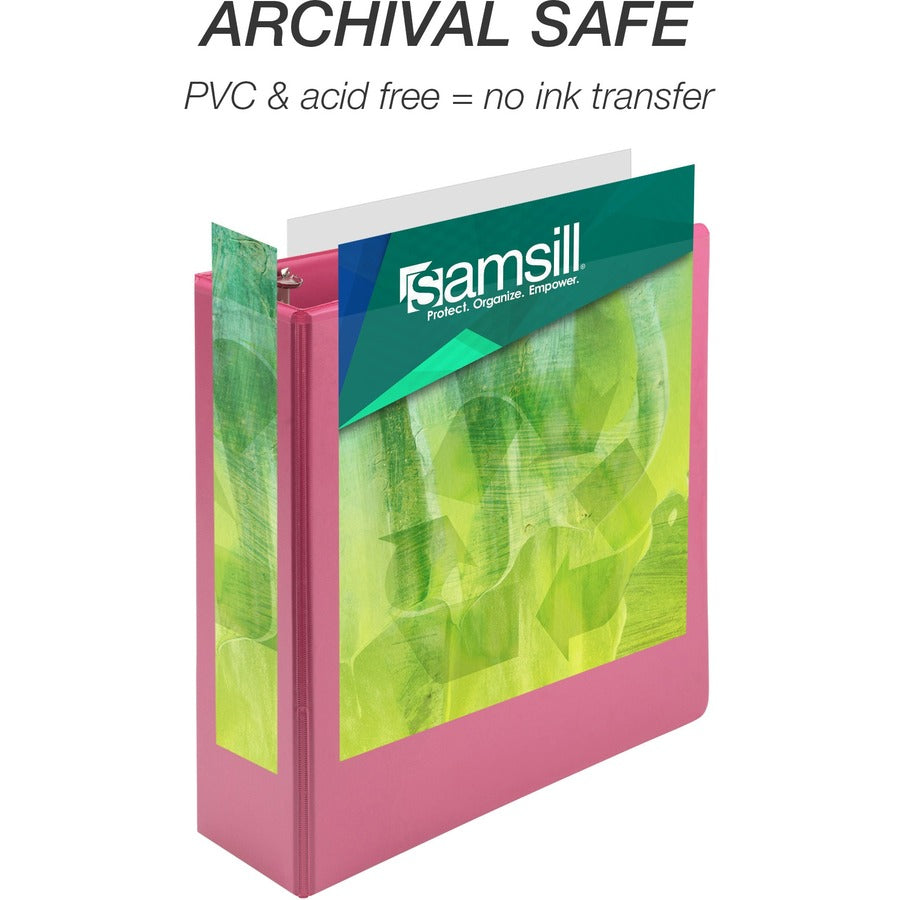 Samsill Earth's Choice Plant-based View Binders, 3" Capacity, Letter Size, 3 Round Rings, 2 Pockets, Berry Pink, PVC-free, Non-glare, Durable, Recycled, 2 Pack