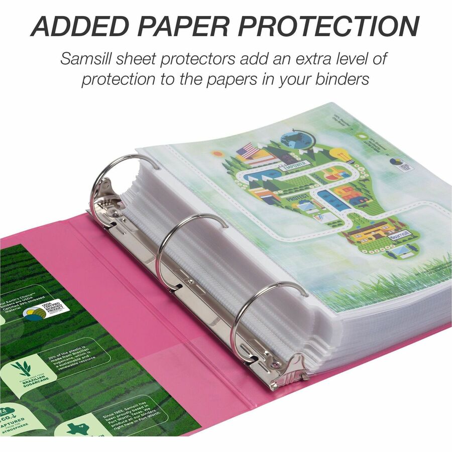 Samsill Earth's Choice Plant-based View Binders, 3" Capacity, Letter Size, 3 Round Rings, 2 Pockets, Berry Pink, PVC-free, Non-glare, Durable, Recycled, 2 Pack