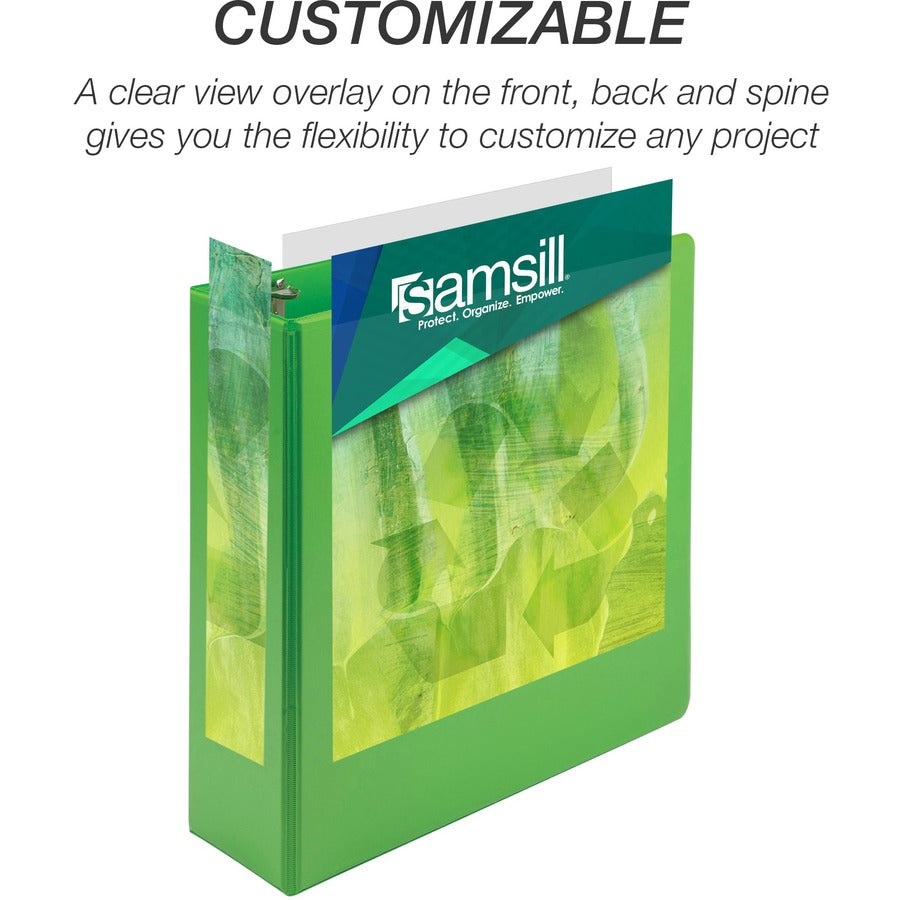 Samsill Earth's Choice Plant-based View Binders, 3" Capacity, Letter Size, 3 Round Rings, 2 Pockets, Lime Green, 2 Pack