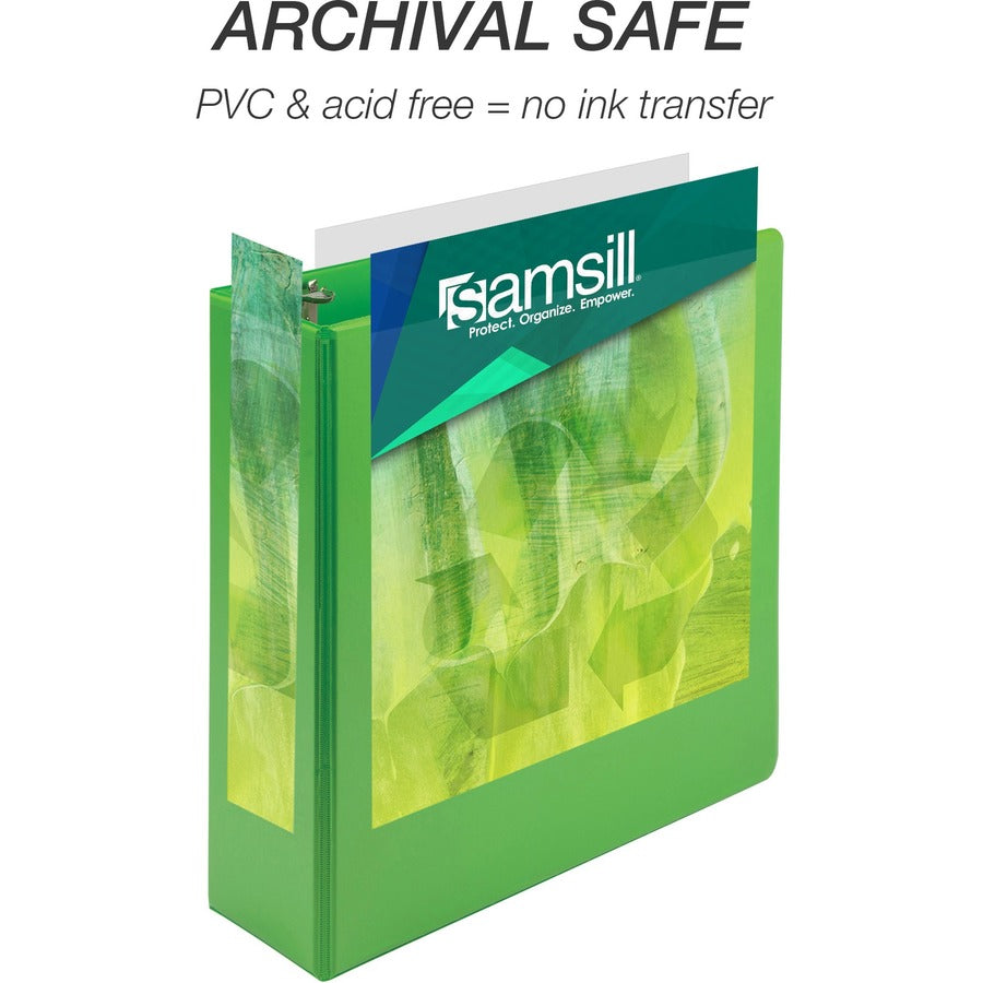 Samsill Earth's Choice Plant-based View Binders, 3" Capacity, Letter Size, 3 Round Rings, 2 Pockets, Lime Green, 2 Pack