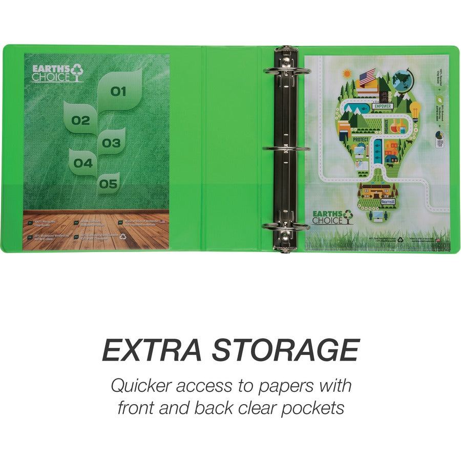 Samsill Earth's Choice Plant-based View Binders, 3" Capacity, Letter Size, 3 Round Rings, 2 Pockets, Lime Green, 2 Pack