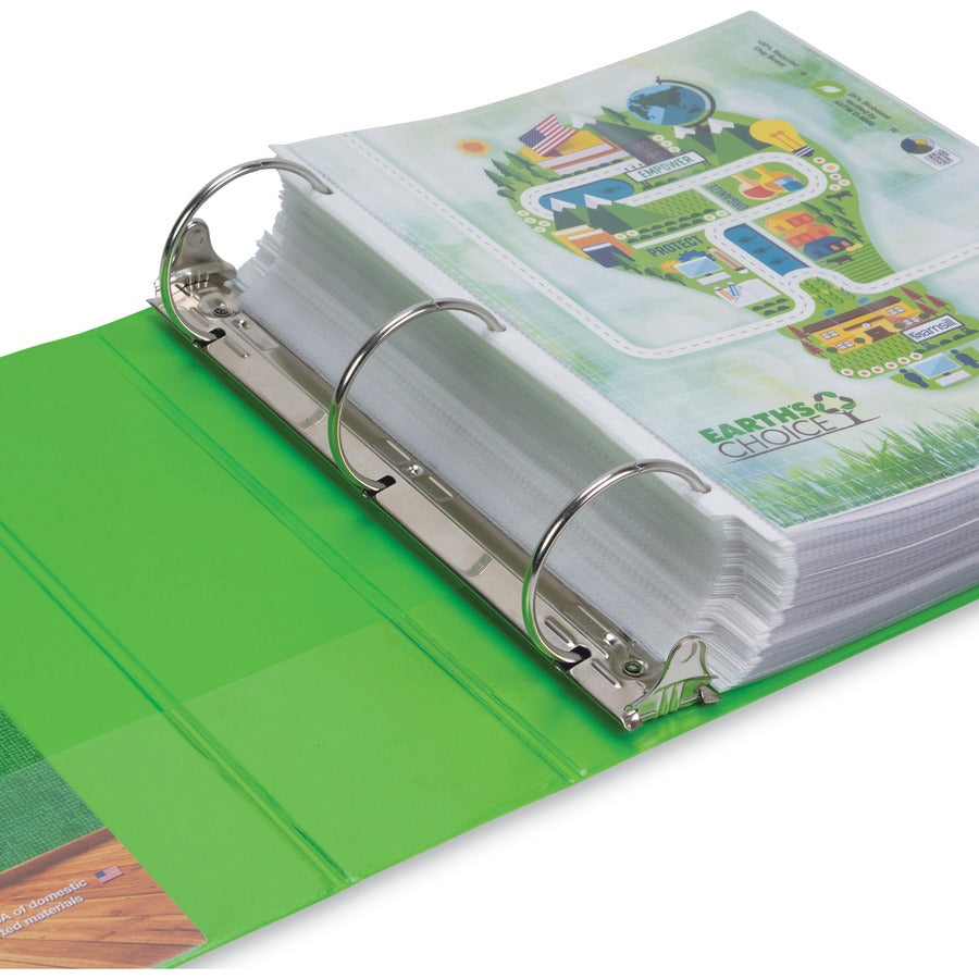 Samsill Earth's Choice Plant-based View Binders, 3" Capacity, Letter Size, 3 Round Rings, 2 Pockets, Lime Green, 2 Pack