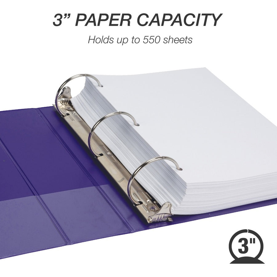 Samsill Earth's Choice Plant-based View Binders, 3" Capacity, Letter Size, 3 Round Rings, Purple, Durable, Clear Overlay, Non-glare, PVC-free, Non-stick, Recycled, 2 Pack