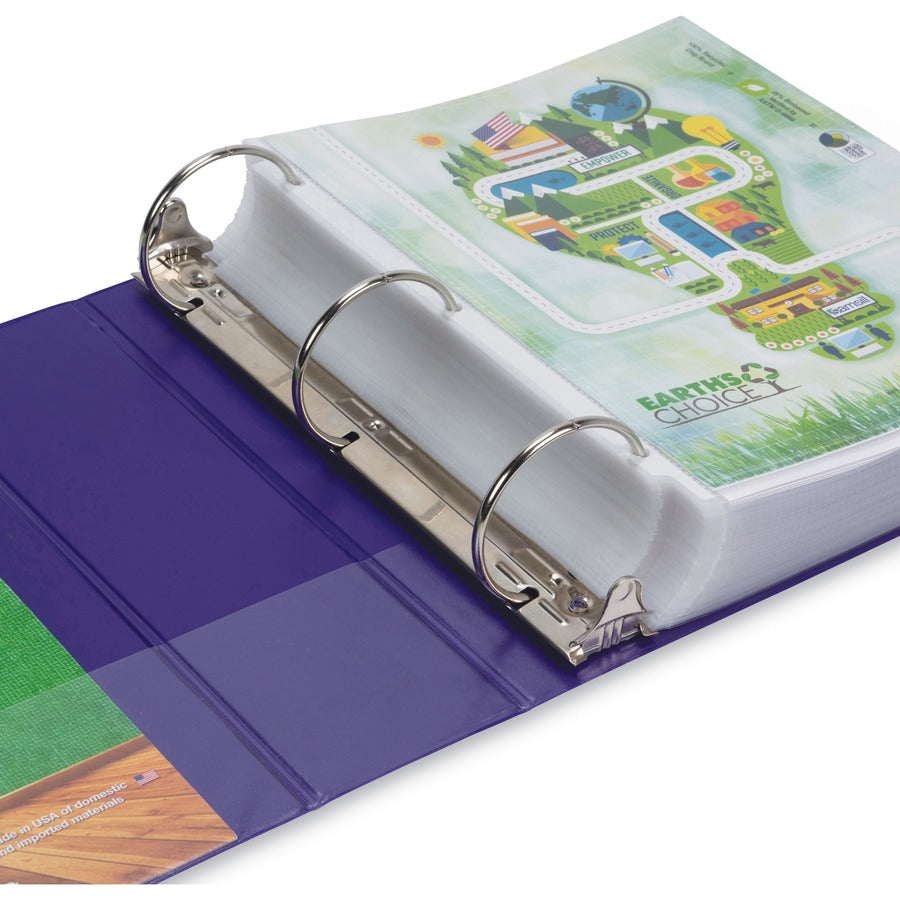 Samsill Earth's Choice Plant-based View Binders, 3" Capacity, Letter Size, 3 Round Rings, Purple, Durable, Clear Overlay, Non-glare, PVC-free, Non-stick, Recycled, 2 Pack