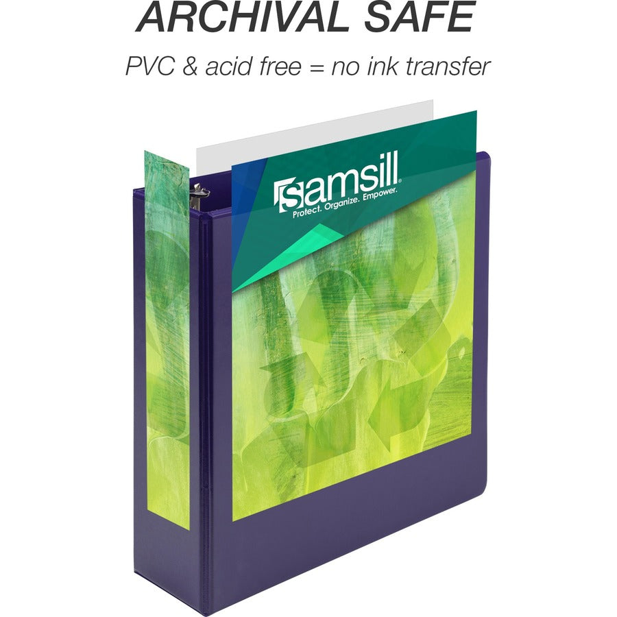 Samsill Earth's Choice Plant-based View Binders, 3" Capacity, Letter Size, 3 Round Rings, Purple, Durable, Clear Overlay, Non-glare, PVC-free, Non-stick, Recycled, 2 Pack