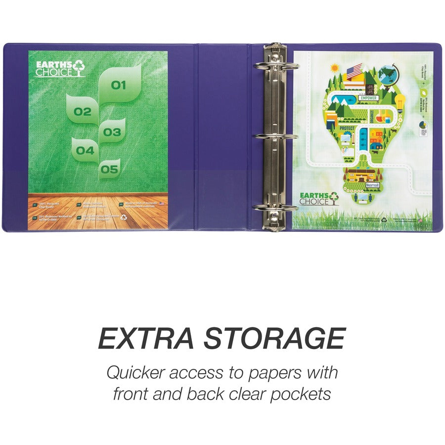 Samsill Earth's Choice Plant-based View Binders, 3" Capacity, Letter Size, 3 Round Rings, Purple, Durable, Clear Overlay, Non-glare, PVC-free, Non-stick, Recycled, 2 Pack