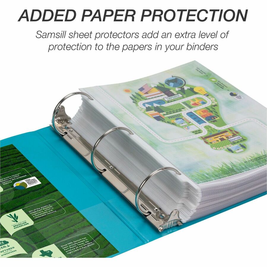 Samsill Earth's Choice Plant-based View Binders, 3" Capacity, Letter Size, 3 Round Rings, 2 Pockets, Turquoise, PVC-free, Non-glare, Durable, 2 Pack