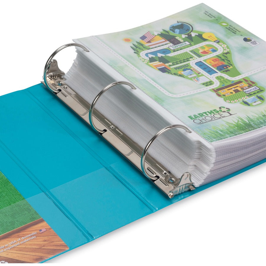 Samsill Earth's Choice Plant-based View Binders, 3" Capacity, Letter Size, 3 Round Rings, 2 Pockets, Turquoise, PVC-free, Non-glare, Durable, 2 Pack