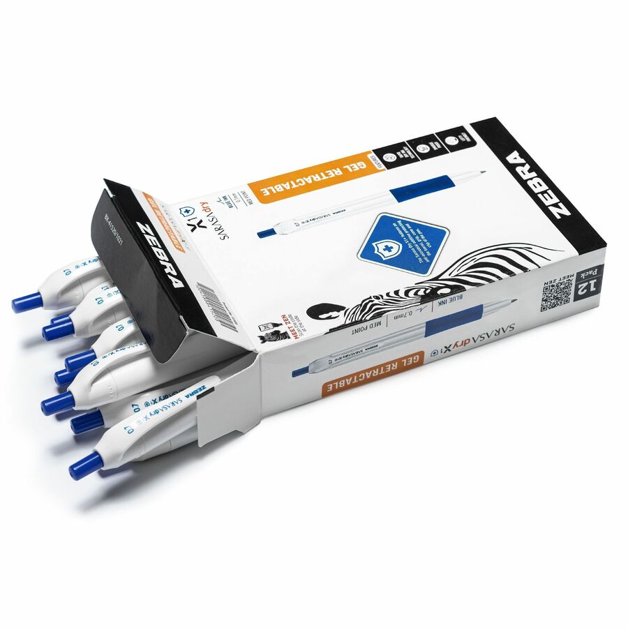 Zebra Pen SARASA dry X1+ Gel Pen, 0.7 mm Medium, Blue Ink, Refillable, Retractable, Plastic Barrel, 1 Dozen