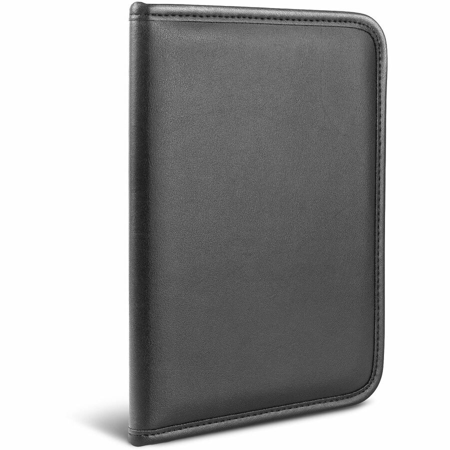 Samsill Professional Padfolio, Letter Size 8.5" x 11", 4 Internal Pockets, Synthetic Leather/PVC, Black, Padded, Stitched, Pen Loop, Notepad, Document Pocket, Business Card Holder, Refillable, 1 Each