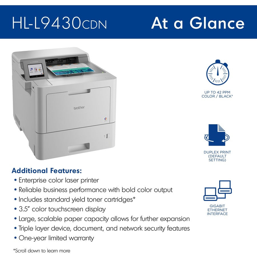 Brother Workhorse HLL9430CDN Desktop Wireless Laser Printer - Color