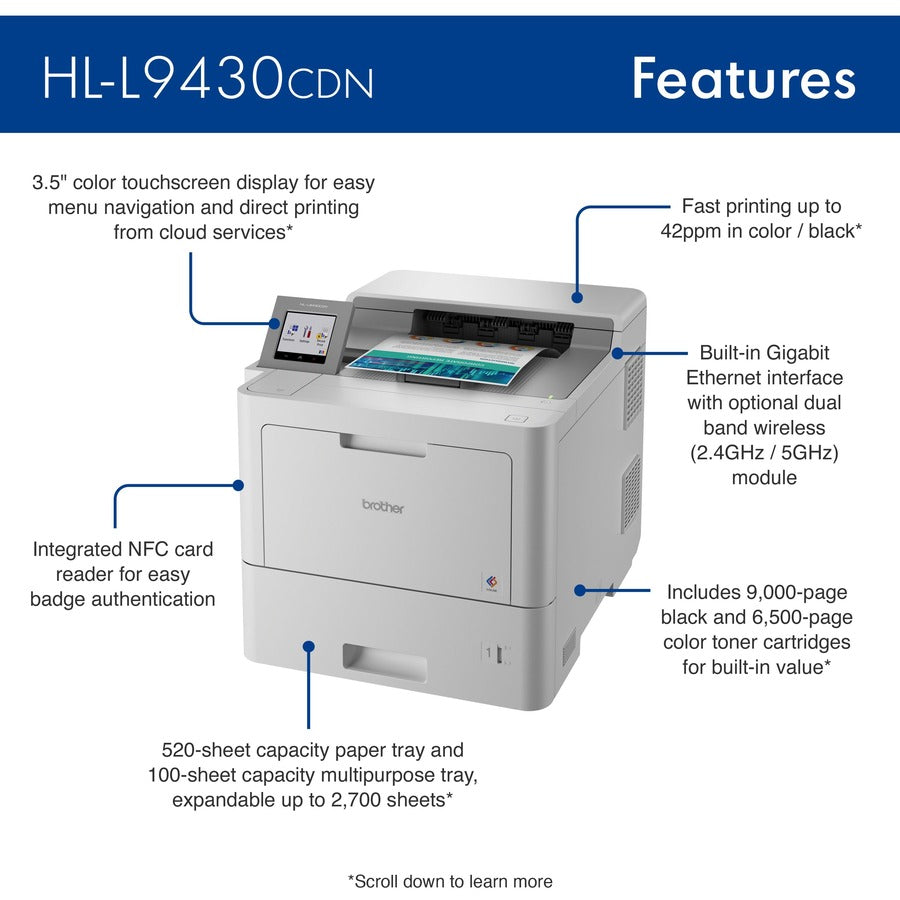 Brother Workhorse HLL9430CDN Desktop Wireless Laser Printer - Color