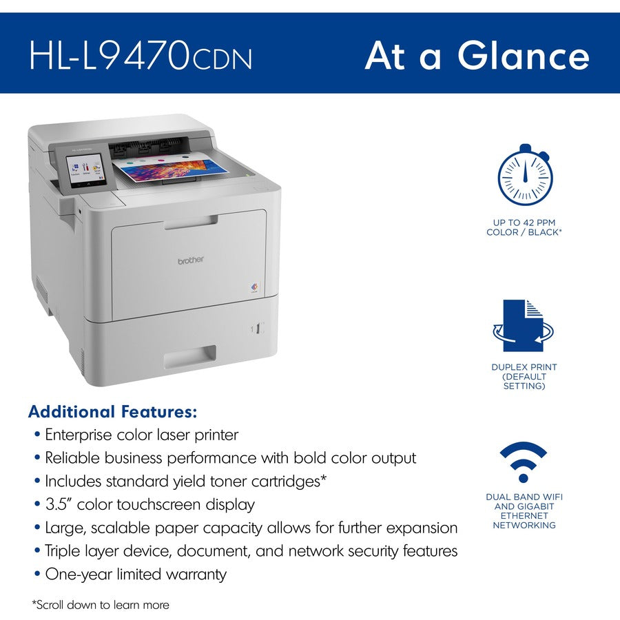 Brother Workhorse HLL9470CDN Desktop Wireless Laser Printer - Color