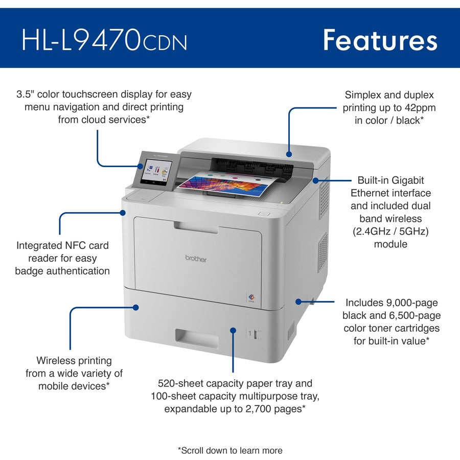 Brother Workhorse HLL9470CDN Desktop Wireless Laser Printer - Color