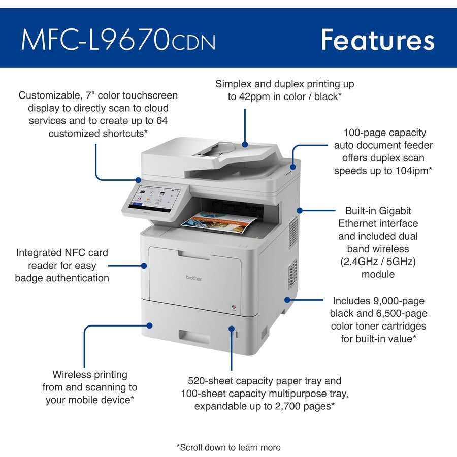 Brother Workhorse MFCL9670CDN Wireless Laser Multifunction Printer - Color