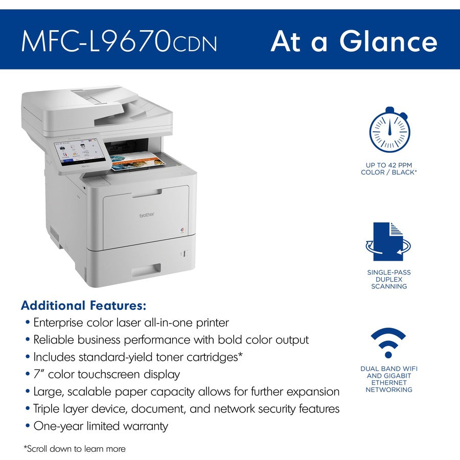 Brother Workhorse MFCL9670CDN Wireless Laser Multifunction Printer - Color