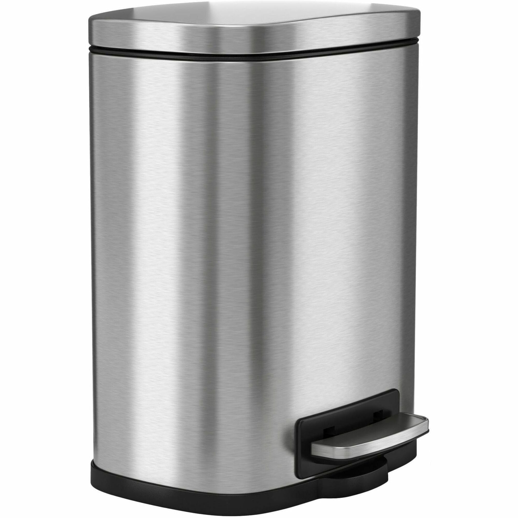 HLS Commercial Fire-Rated Soft Step Trash Can, 1.32 gal, Pedal Control, Handle, Lid Closure, Fingerprint Proof, Fire Retardant, Removable Inner Bin, Stainless Steel, Silver, 1 Each