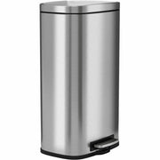 HLS Commercial Fire-Rated Soft Step Trash Can, 8 Gallon, Pedal Control, Handle, Lid Closure, Fingerprint Proof, Removable Inner Bin, Stainless Steel, Silver, 25" x 13.7", 1 Each