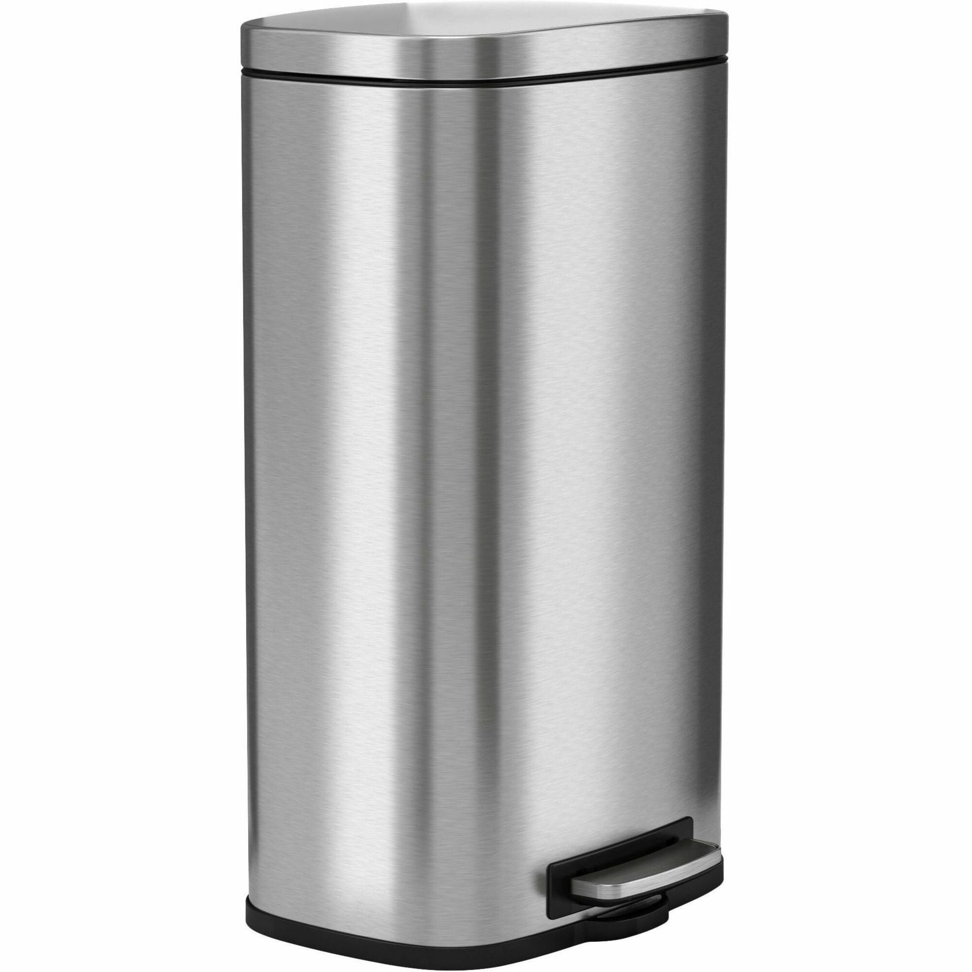 HLS Commercial Fire-Rated Soft Step Trash Can, 8 Gallon, Pedal Control, Handle, Lid Closure, Fingerprint Proof, Removable Inner Bin, Stainless Steel, Silver, 25" x 13.7", 1 Each