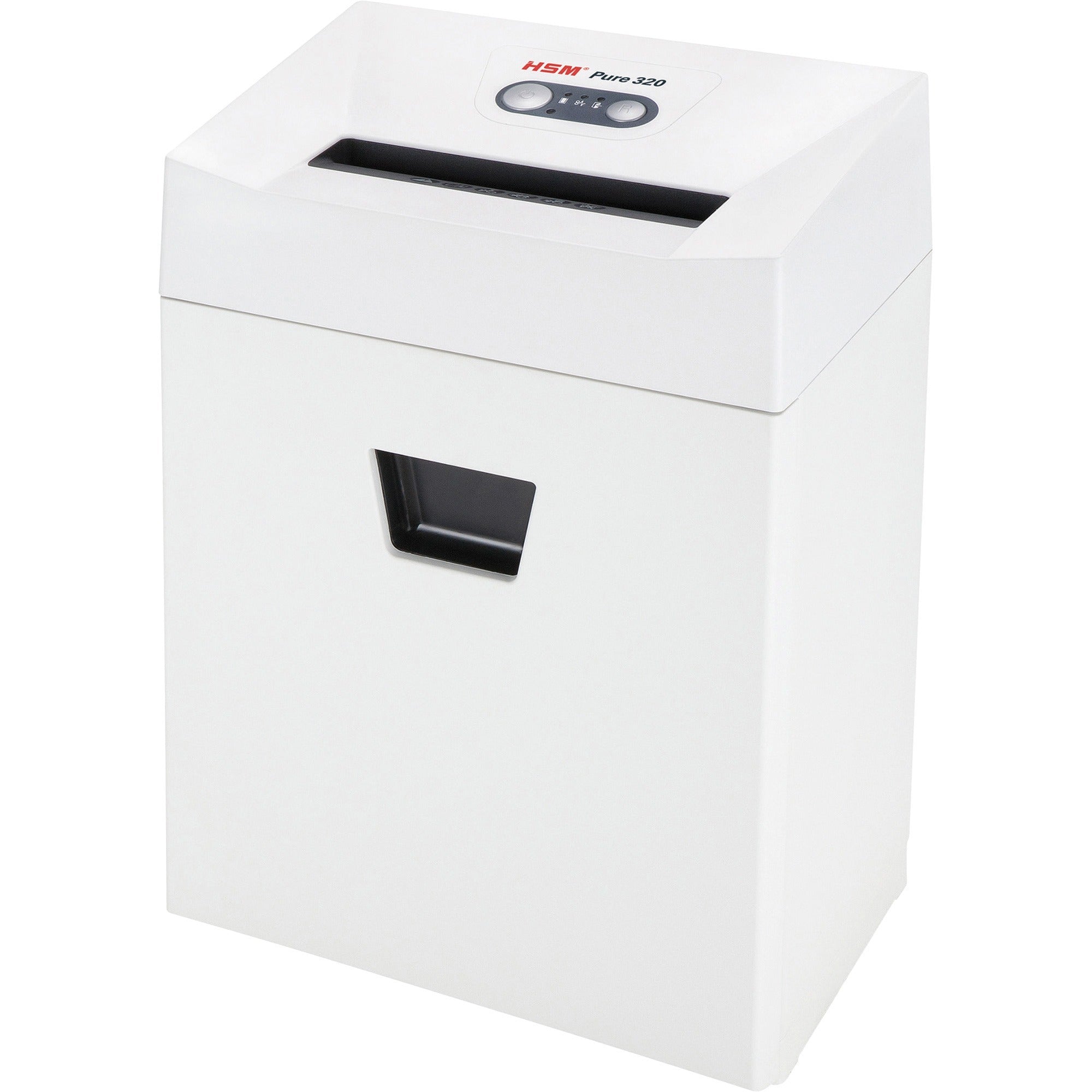 HSM Pure 320 Shredder, Strip Cut, 17-Sheet Capacity Per Pass, Shreds Staples, Paper, Paper Clips, White, 1 Each