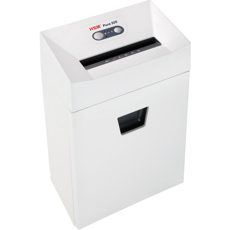 HSM Pure 320 Cross Cut Shredder, 9-Sheet Capacity, Shreds Staples, Paper, Paper Clips, White, 1 Each