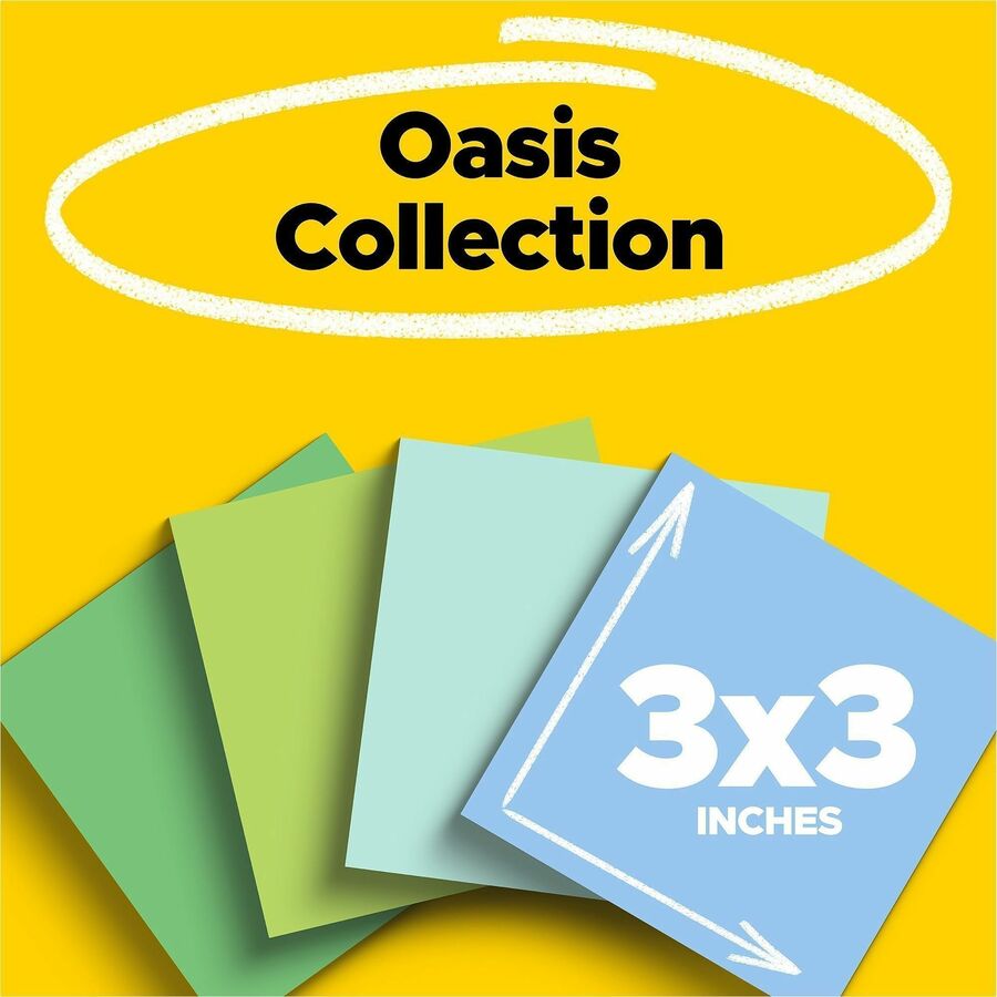 Post-it Recycled Super Sticky Notes, 3" x 3", Assorted Oasis Colors, 70 Sheets per Pad, 24 Pads per Pack, Square, Unruled, 100% Recycled Paper