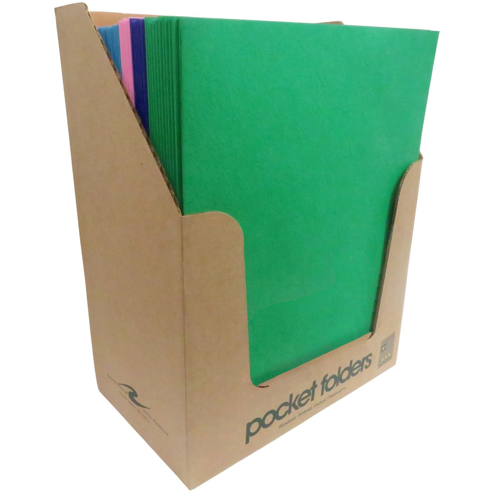 Roaring Spring Embossed 2-Pocket Folders, Letter Size, 25 Sheet Capacity, 11 pt., Multi-colored, 1 Carton (50 Folders)