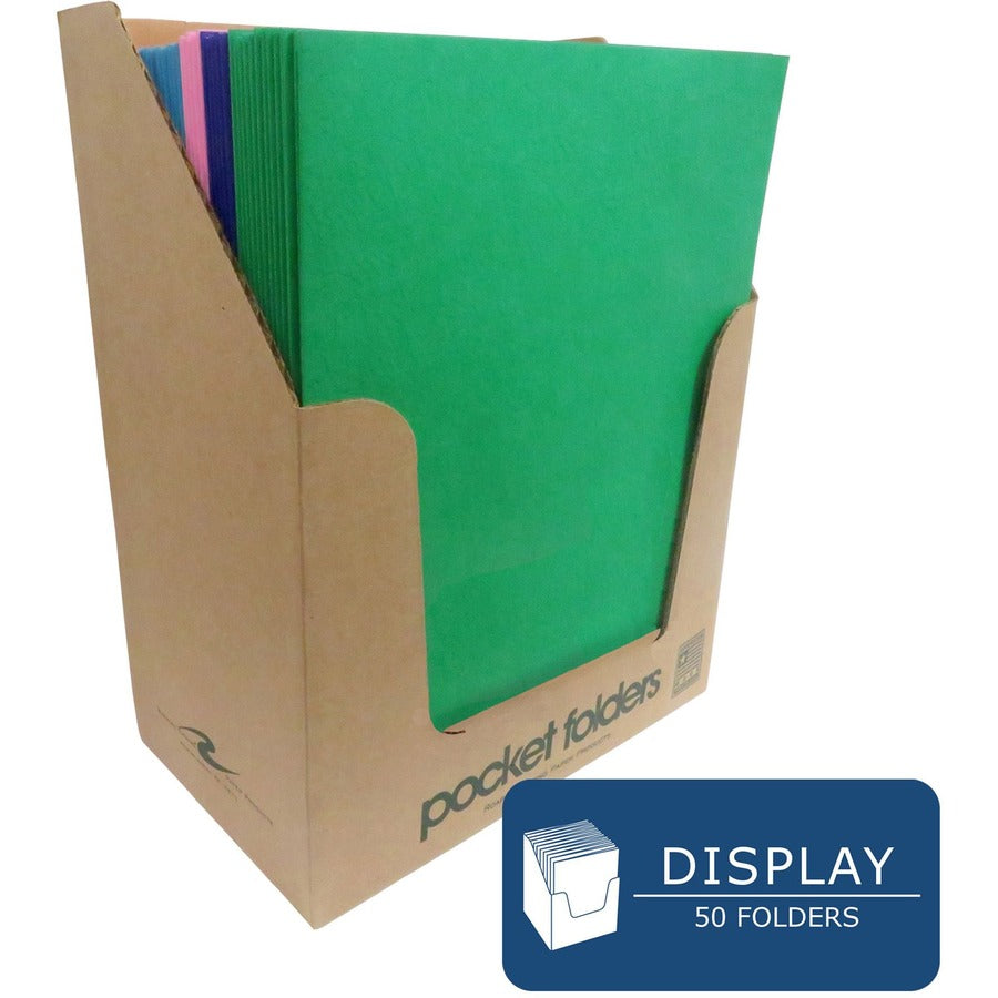 Roaring Spring Embossed 2-Pocket Folders, Letter Size, 25 Sheet Capacity, 11 pt., Multi-colored, 1 Carton (50 Folders)