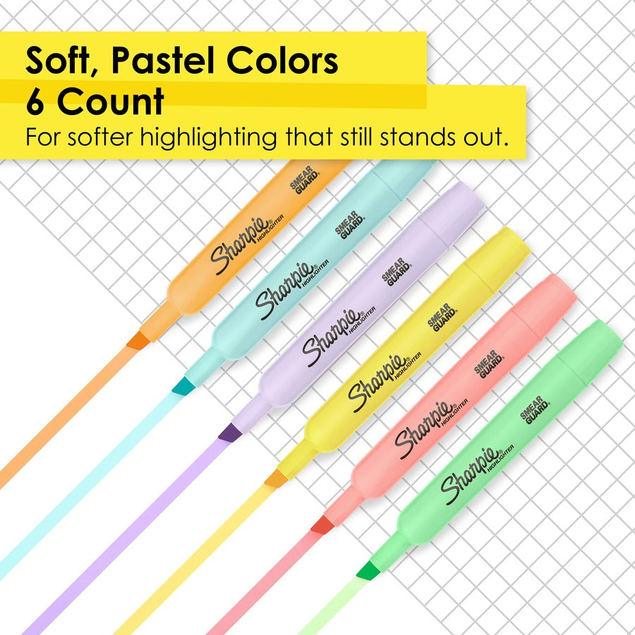 Sharpie SmearGuard Tank Style Highlighters, Assorted Ink, Wide Chisel & Narrow Marker Point, 6 Pack