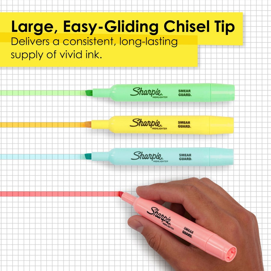 Sharpie SmearGuard Tank Style Highlighters, Assorted Ink, Wide Chisel & Narrow Marker Point, 6 Pack