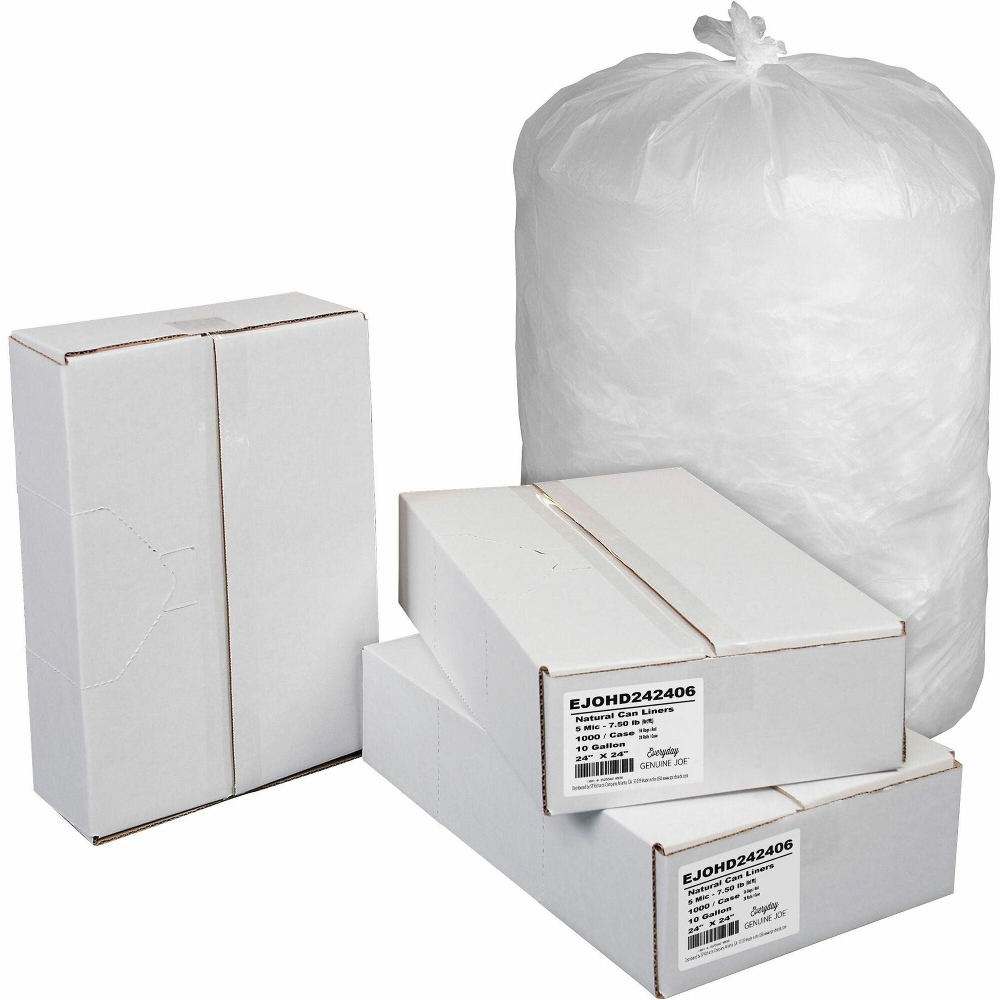 Everyday Genuine Joe High-Density Can Liners, 10 Gallon, 24" x 24", 0.20 mil, Natural, 1000/Carton