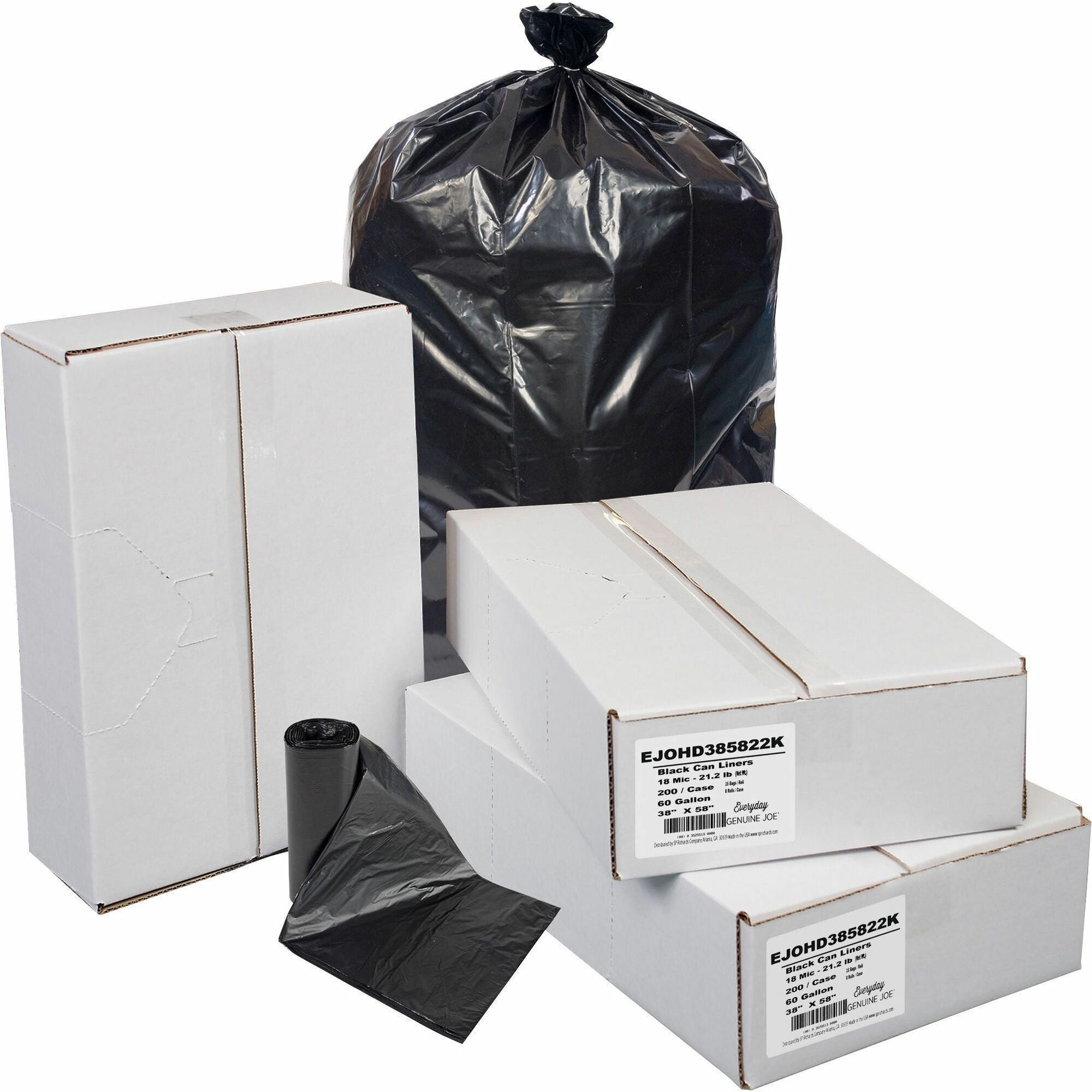 Everyday Genuine Joe High-Density Can Liners, 60 Gallon, 58" x 38", 0.71 mil, Black, 200/Carton