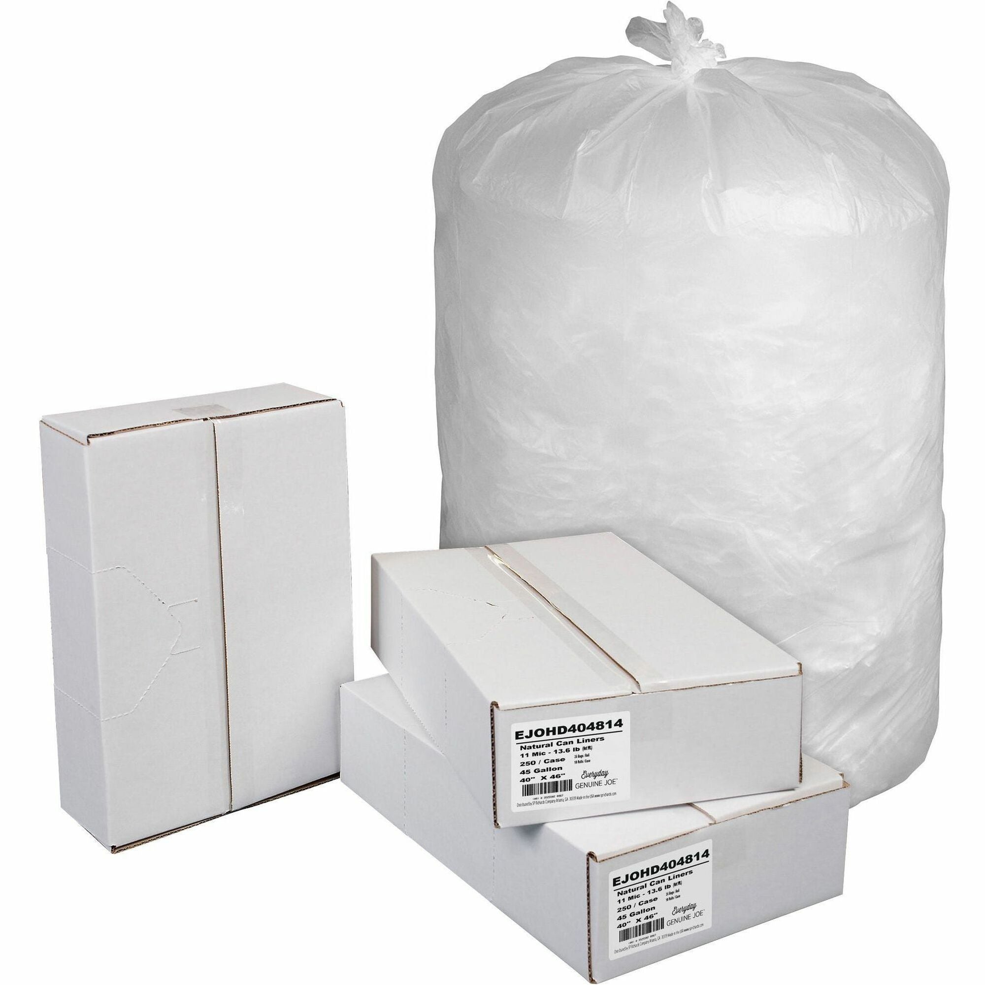 Everyday Genuine Joe High-Density Can Liners, 45 Gallon, 46" x 40", 0.43 mil, Natural, 250/Carton
