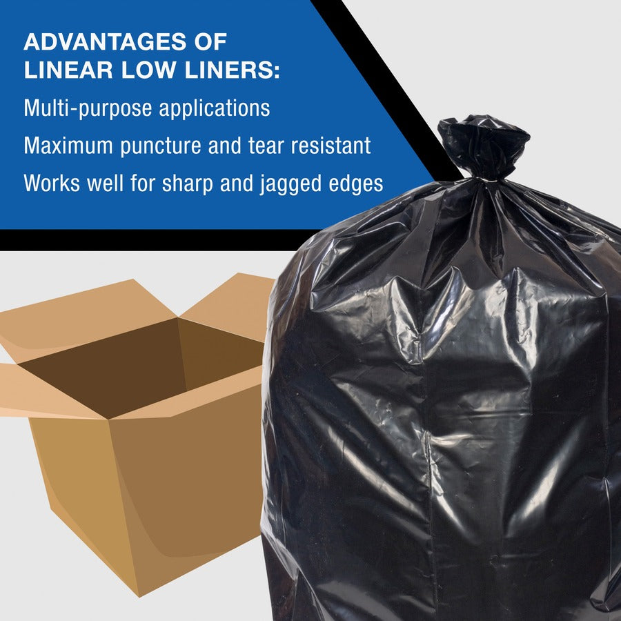 Everyday Genuine Joe Low-Density Can Liners, 33 Gallon, 39" x 33", 1.5 mil Thickness, Black, Recycled Resin, 100/Carton