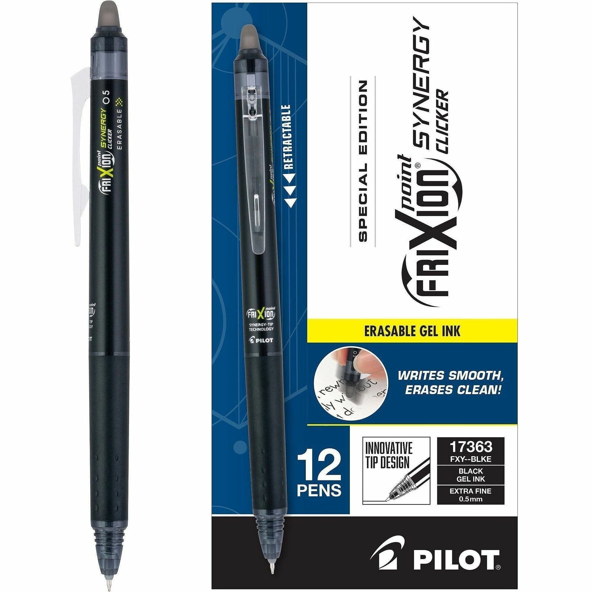 FriXion Erasable Gel Pens, 0.5 mm Extra Fine, Retractable, Black Ink, 1 Dozen