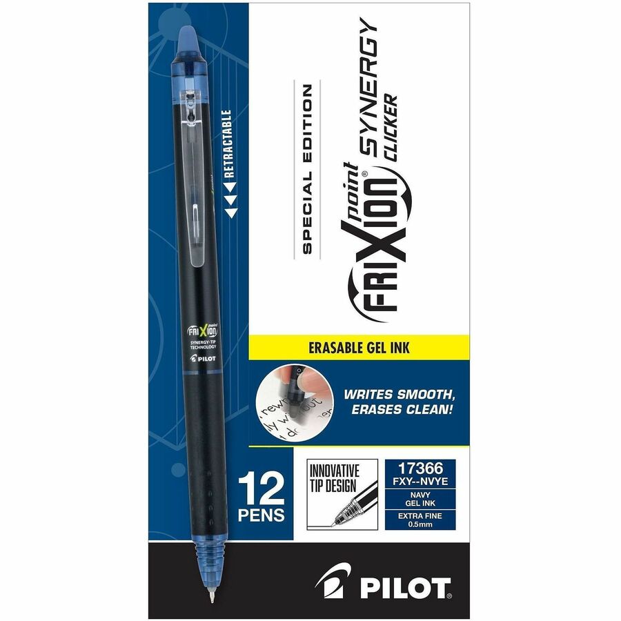 FriXion Synergy Clicker Erasable Gel Pen, Extra Fine Point, Retractable, Navy Ink, Thermosensitive Gel, 1 Dozen