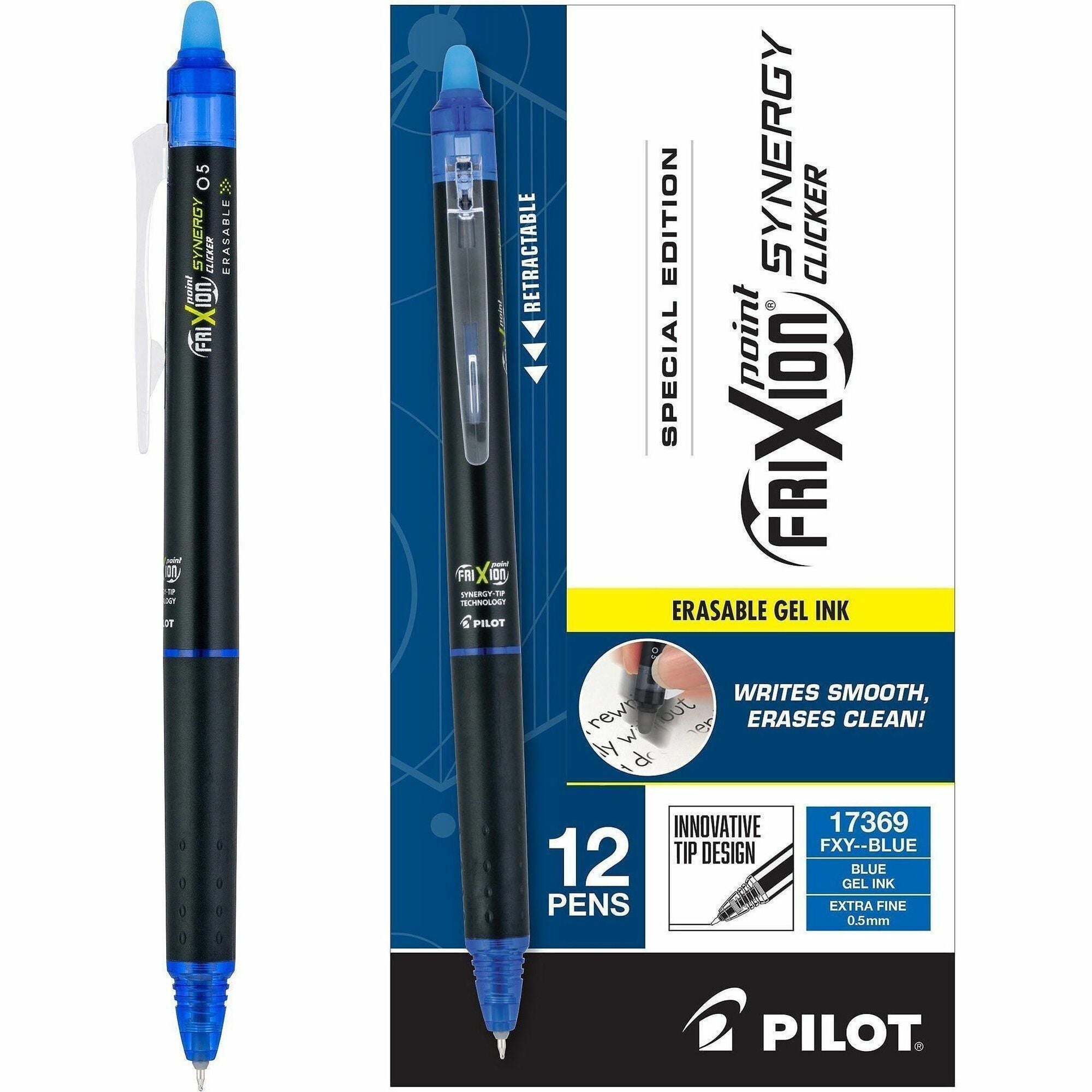FriXion Erasable Gel Pens, 0.5 mm Extra Fine, Retractable, Blue Ink, 1 Dozen